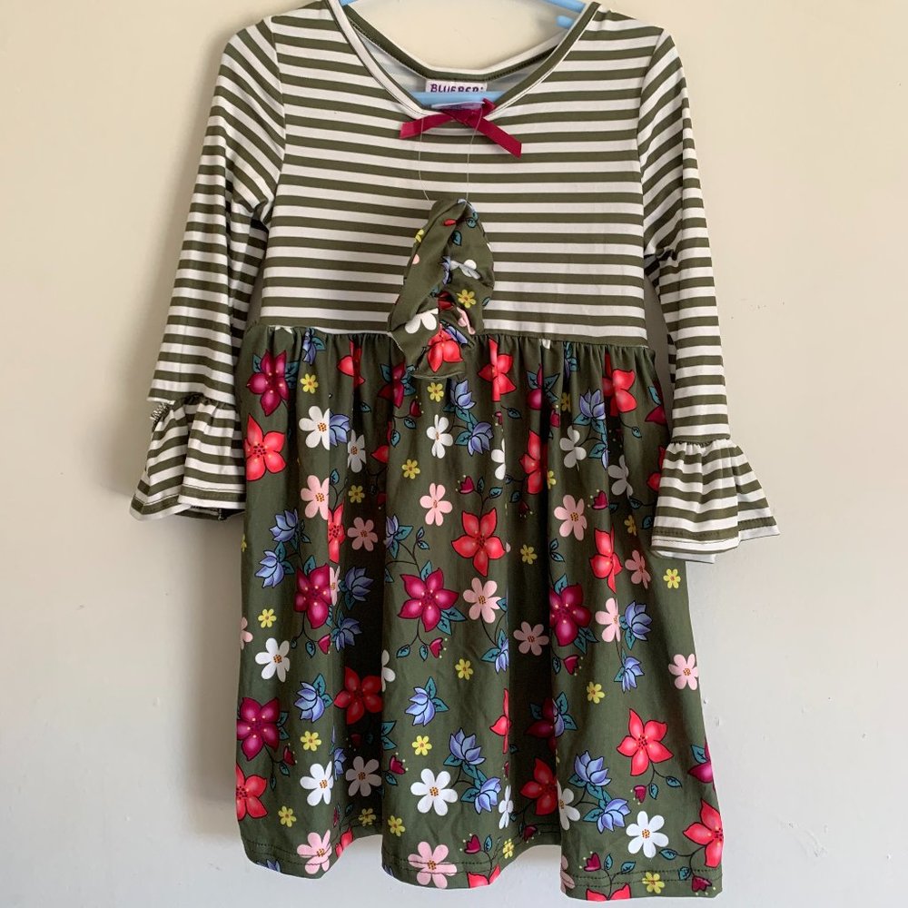 BlueBeri Boulevard Toddler Girls Long Sleeve Dress Size 4T Green Floral NWT